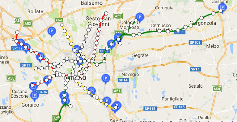 Mappa parcheggi Metro Milano